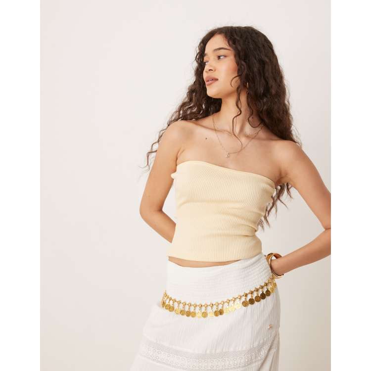 Pimkie ribbed knit bandeau top in butter yellow ASOS