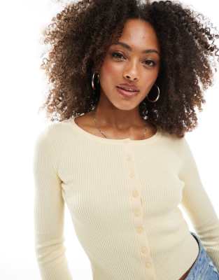 Pimkie ribbed knit cardigan in butter yellow