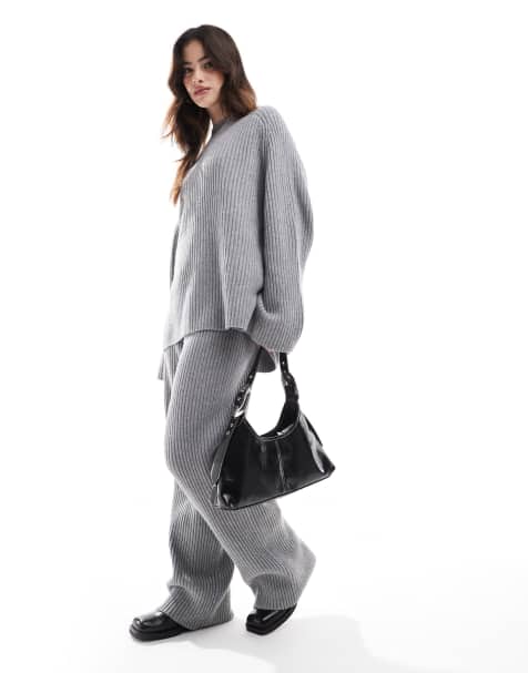 Pimkie ribbed knit oversized jumper co-ord in light grey - view 1