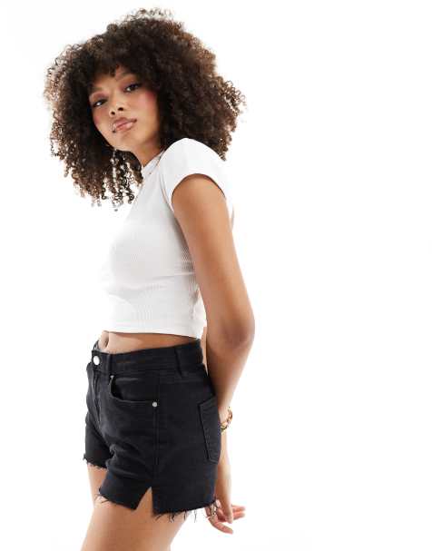 Pimkie ribbed low back tie detail short sleeve top in white - view 1