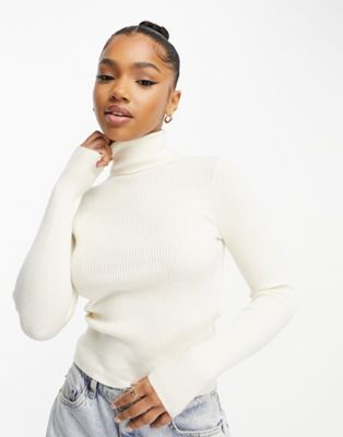 Pimkie ribbed roll neck top in cream