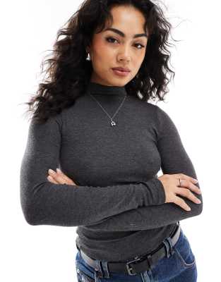 Pimkie Pimkie ribbed roll neck top in dark grey