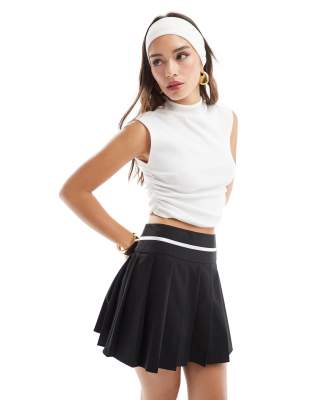 Pimkie Pimkie ribbed ruched side high neck fitted top in white