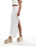 [Pimkie] Pimkie ribbed side split maxi skirt in white XL Optical White