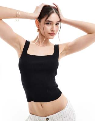 Pimkie Pimkie ribbed square neck top in black