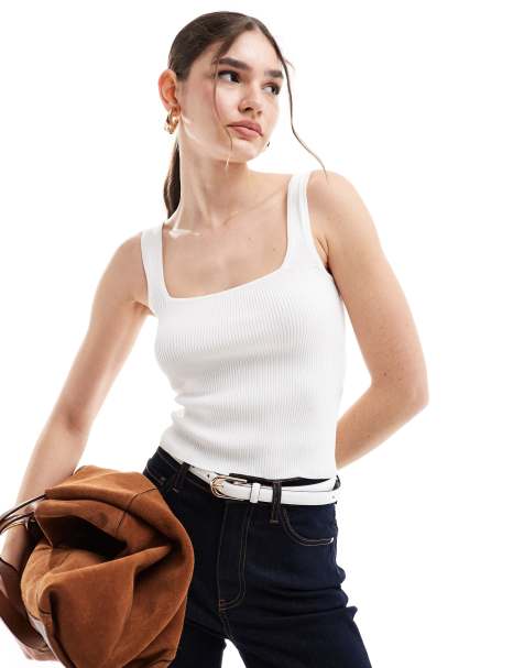 Pimkie ribbed square neck top in white - view 1