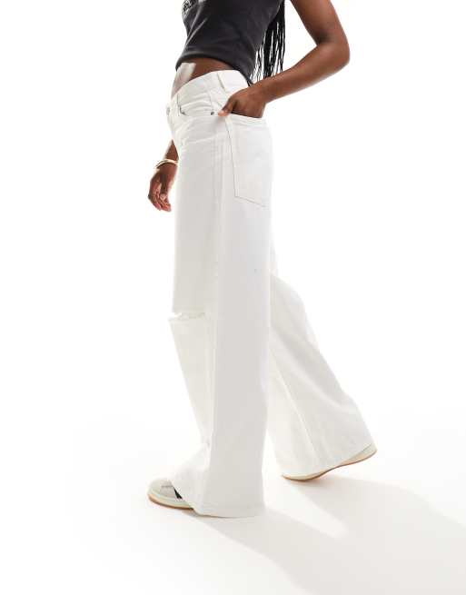 Wide Leg Jeans White Distressed Jeans Womens Pimkie Ripped