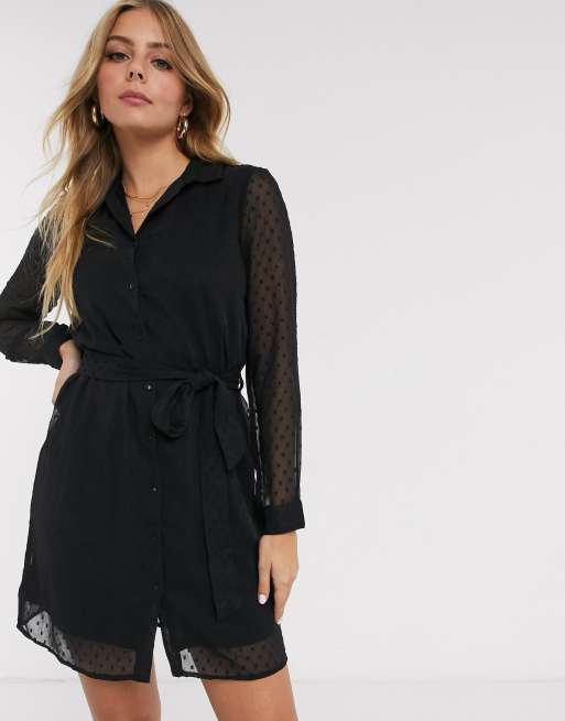 Pimkie Robe chemise courte pois Noir