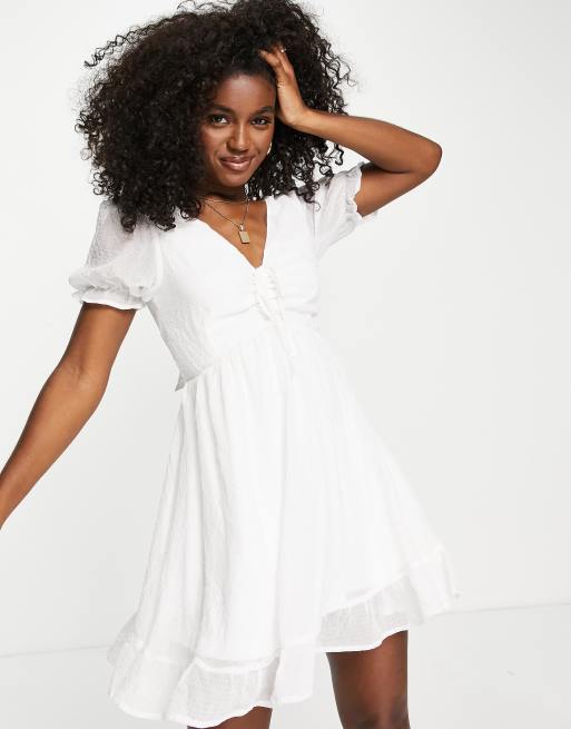 Pimkie Robe courte nou e manches bouffantes Blanc