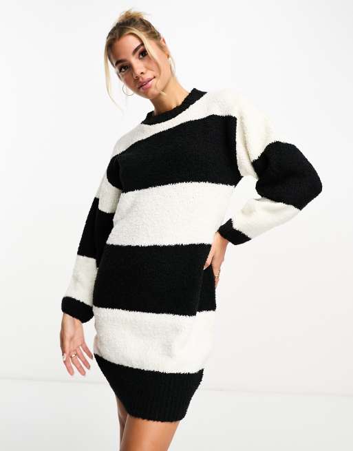 Pimkie Robe pull rayures Noir et blanc