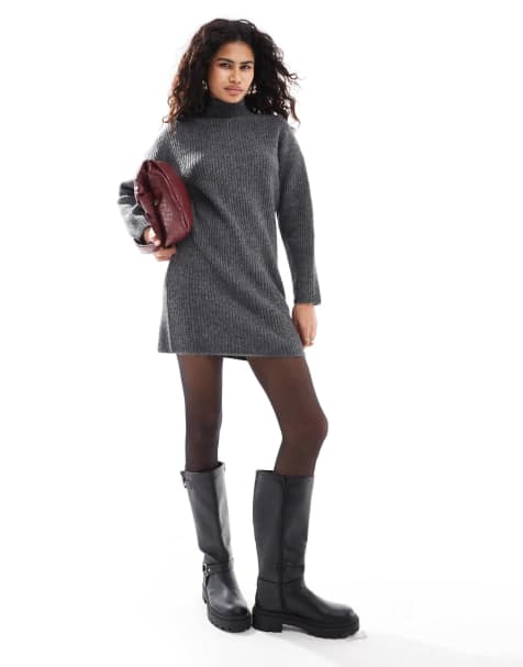 Pimkie - Robe pull courte en maille à col montant - Anthracite - view 1