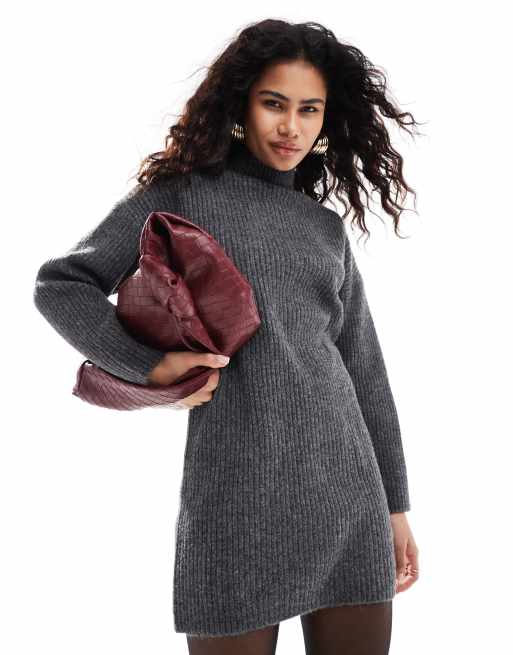 Pimkie Robe pull courte en maille a col montant Anthracite ASOS