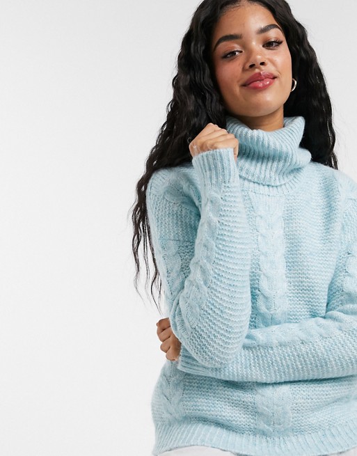 Pimkie roll neck cable knit jumper in blue