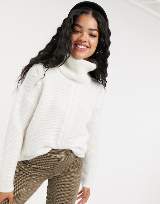 Pimkie roll neck cable knit jumper in white