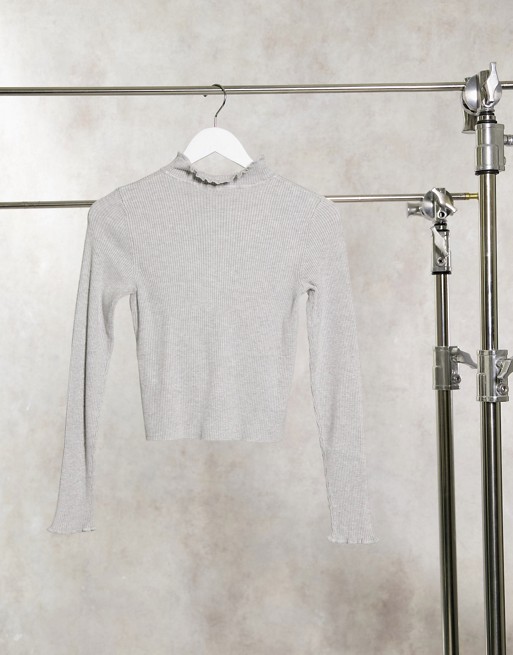 Pimkie roll neck jumper with lettuce edge in grey