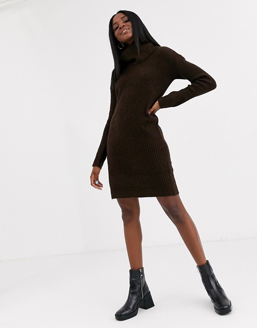 Pimkie roll neck knitted dress in chocolate