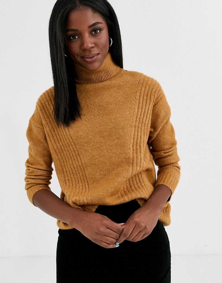 Pimkie roll neck knitted jumper in brown