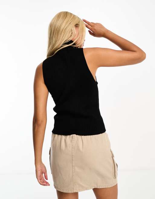 Pimkie roll neck knitted sleeveless jumper in black, 3 of 4