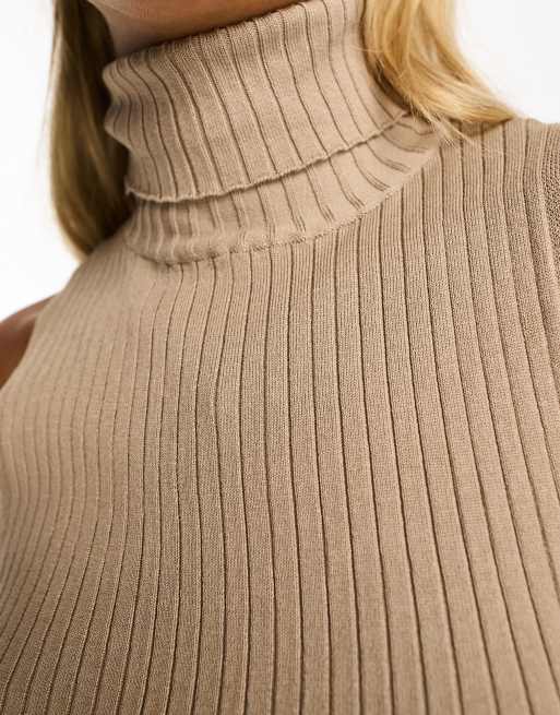Pimkie roll neck knitted sleeveless jumper in taupe, 2 of 4