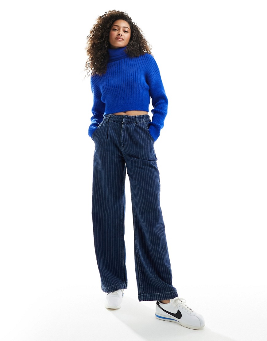 Pimkie roll neck ribbed cropped jumper in blue