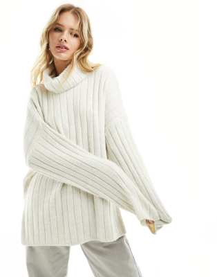 Pimkie roll neck side split jumper in beige