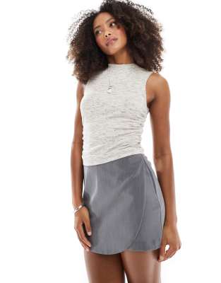 Pimkie rounded front wrap skort in grey