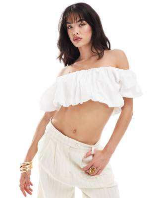 Pimkie Pimkie ruched bardot crop top in white