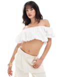 [Pimkie] Pimkie ruched bardot crop top in white S WHITE