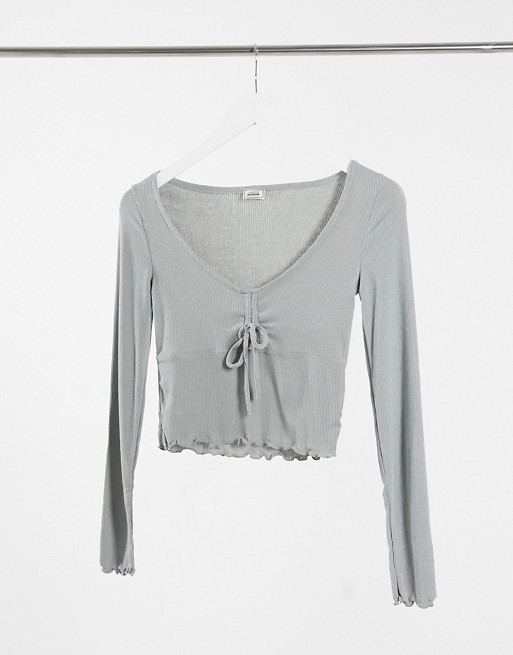 Pimkie ruched detail long sleeve top in grey