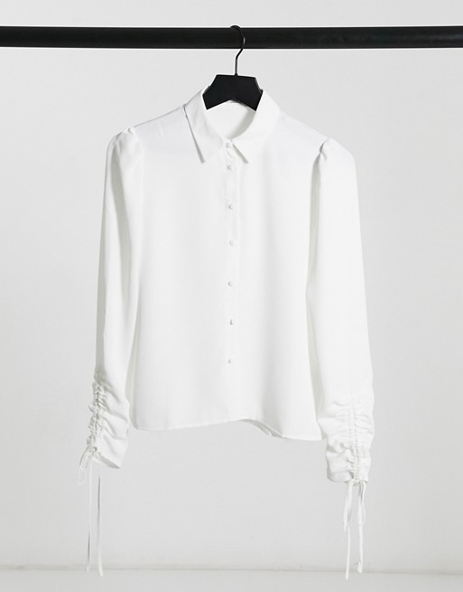 Pimkie ruched sleeve detail shirt in white