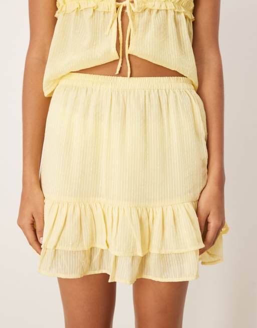 Pimkie ruffle hem mini skirt co-ord in yellow stripe, 2 of 5