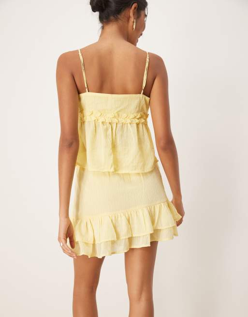 Pimkie ruffle hem mini skirt co-ord in yellow stripe, 3 of 5