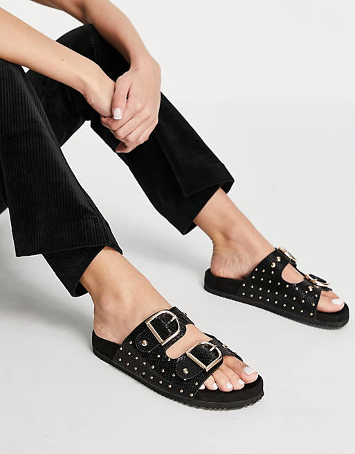Pimkie - Sandalen met gespen, studs en croc textuur in zwart WillardmarineShops