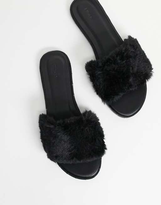 Pimkie Sandales en fausse fourrure Noir ASOS