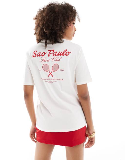 Pimkie – Sao Paulo Sports Club – T-Shirt in Weiß mit Rückenmotiv