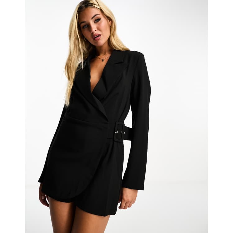 Pimkie satin blazer playsuit in black