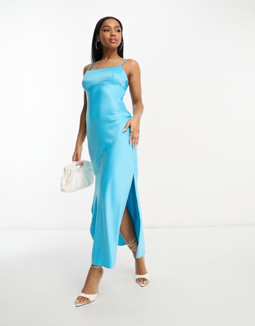 Pimkie satin cami maxi dress in turquoise blue