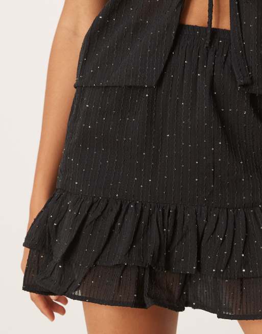 Pimkie sequin detail ruffle hem mini skirt co-ord in black, 2 of 5