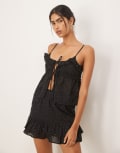 [Pimkie] Pimkie sequin detail ruffle tie front cami top in black (part of a set) S BLACK