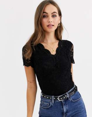 Pimkie sheer back lace top in black | ASOS