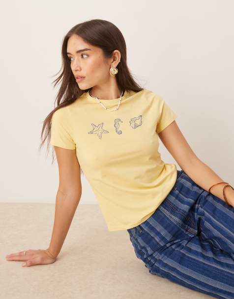 Pimkie shell motif baby tee in buttermilk yellow - view 1