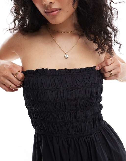 Pimkie shirred bandeau maxi dress in black, 2 of 4