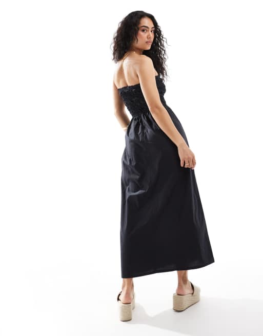 Pimkie shirred bandeau maxi dress in black, 3 of 4