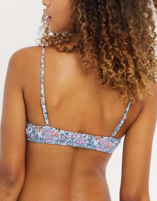 Pimkie shirred floral bikini top in lavender, 2 of 4