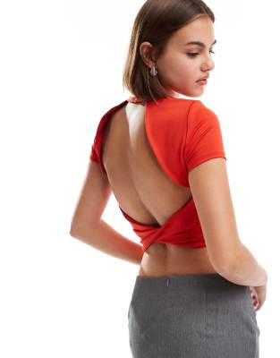 [Pimkie] Pimkie short sleeve open twist back top in red L Red