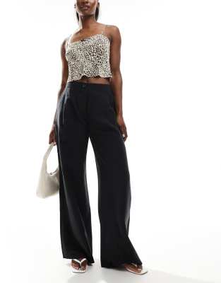 Pimkie Pimkie side pleat wide leg trousers in black
