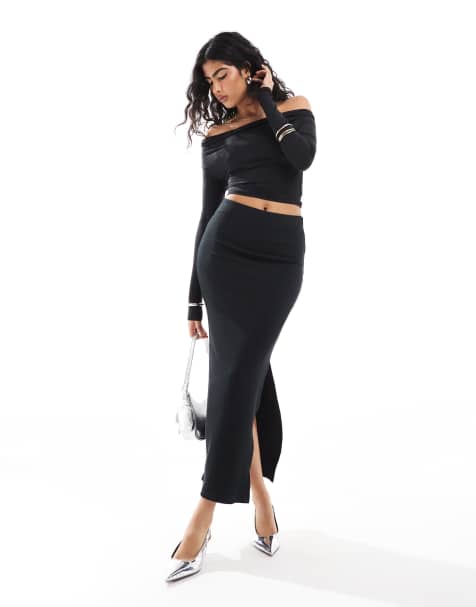 Pimkie side slit midi skirt in black - view 1
