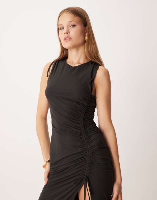 criss cross back frill hem bodycon dress Karina Velvet Strapless Satin Bubble Skirt Short Dress