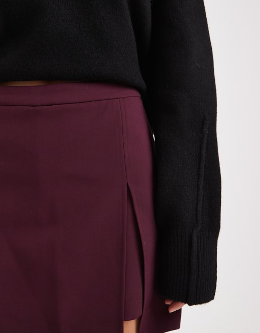 Pimkie side split mini skort in burgundy, 3 of 5