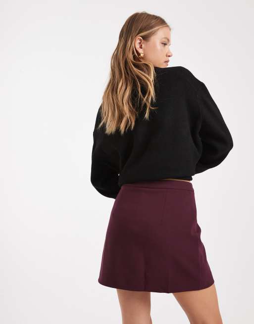 Pimkie side split mini skort in burgundy, 4 of 5